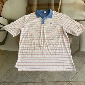 Under Armour Golf Polo Shirt Mens Large Striped Performance Athletic Blue Orange